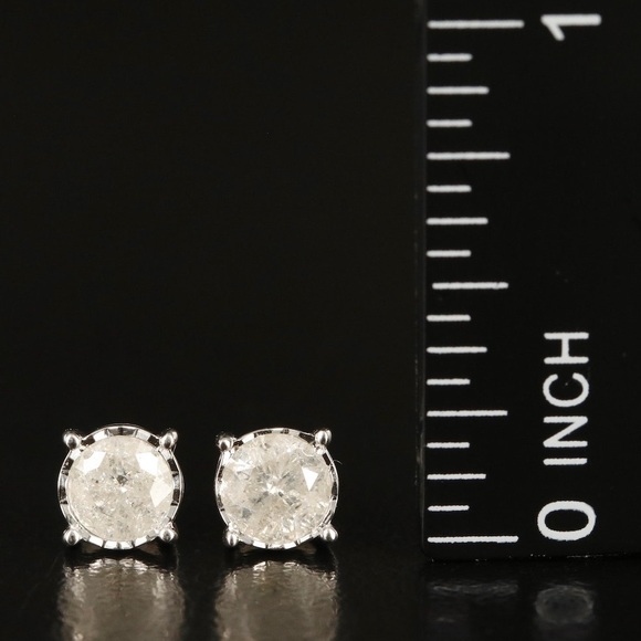 Sale ✨ GIA Certified • 1.12CTW Genuine Natural Diamond Stud Earrings in 10K WG - Picture 9 of 11